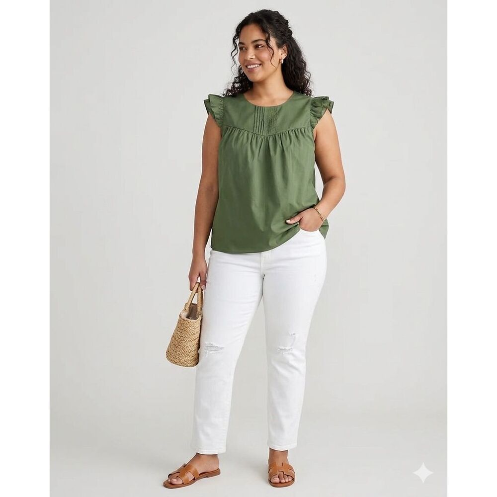 J. Crew Olive Green Pleated Ruffle Top Size XL